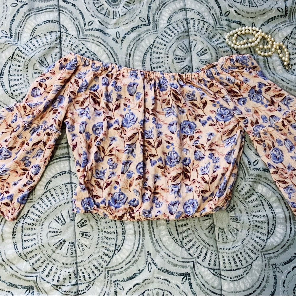 F21 Floral Off-the-Shoulder Crop with Bell Sleeves